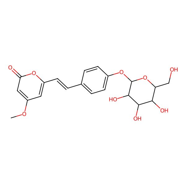 2D Structure of 4-Methoxy-6-[2-[4-[3,4,5-trihydroxy-6-(hydroxymethyl)oxan-2-yl]oxyphenyl]ethenyl]pyran-2-one