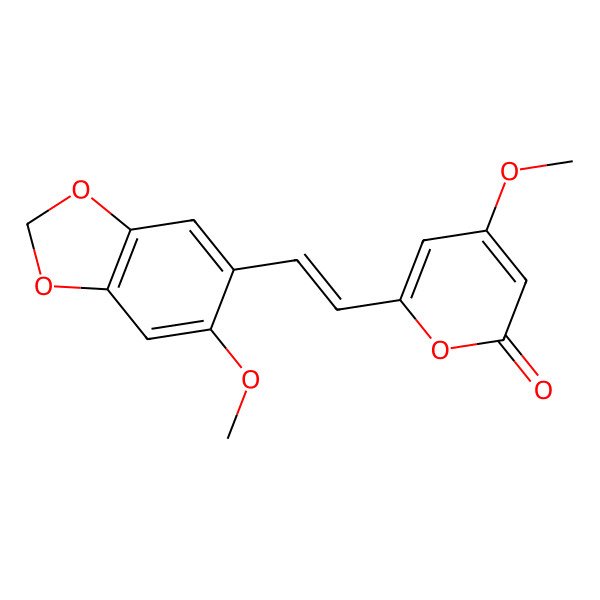2D Structure of 4-methoxy-6-[(E)-2-(6-methoxy-1,3-benzodioxol-5-yl)ethenyl]pyran-2-one