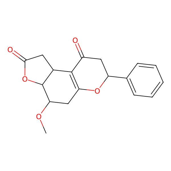 2D Structure of 4-methoxy-7-phenyl-3a,4,5,7,8,9b-hexahydro-1H-furo[3,2-f]chromene-2,9-dione