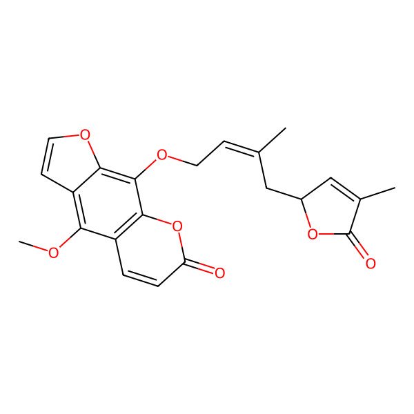 2D Structure of 4-methoxy-9-[(E)-3-methyl-4-[(2R)-4-methyl-5-oxo-2H-furan-2-yl]but-2-enoxy]furo[3,2-g]chromen-7-one