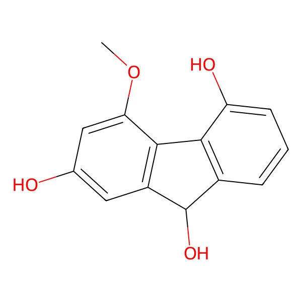 2D Structure of 4-methoxy-9H-fluorene-2,5,9-triol