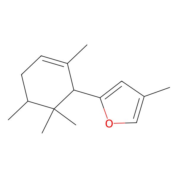 2D Structure of 4-methyl-2-[(1S,5R)-2,5,6,6-tetramethylcyclohex-2-en-1-yl]furan