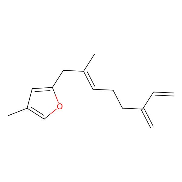 2D Structure of 4-Methyl-2-(2-methyl-6-methylideneocta-2,7-dienyl)furan