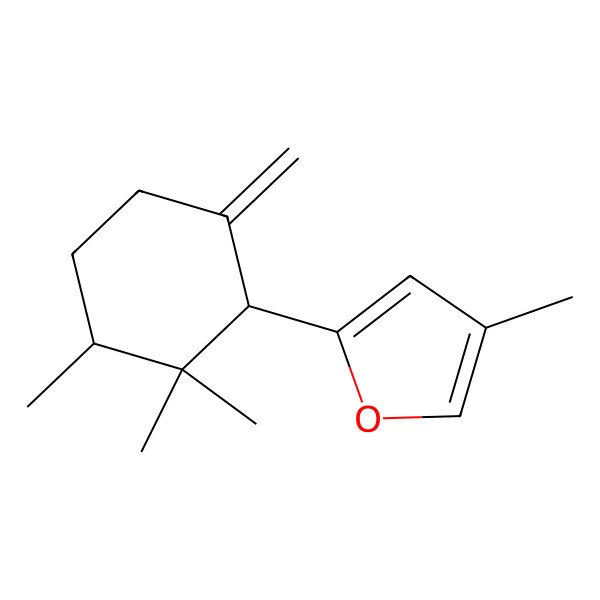 2D Structure of 4-Methyl-2-(2,2,3-trimethyl-6-methylidenecyclohexyl)furan