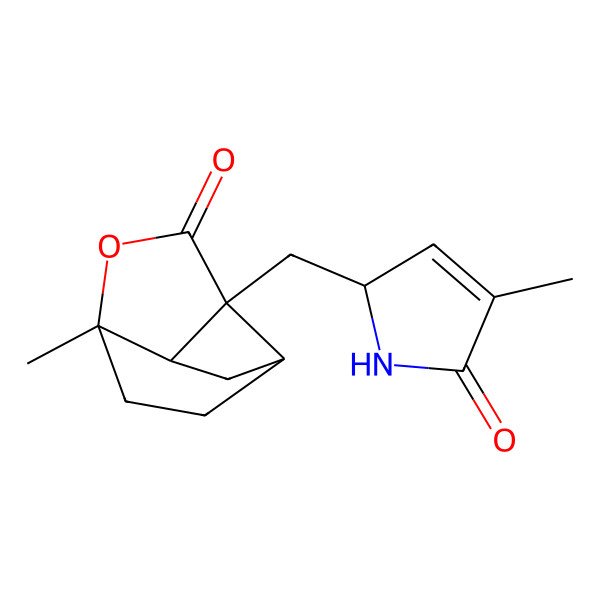 2D Structure of 4-Methyl-2-[(6-methyl-8-oxo-7-oxatricyclo[4.3.0.03,9]nonan-9-yl)methyl]-1,2-dihydropyrrol-5-one