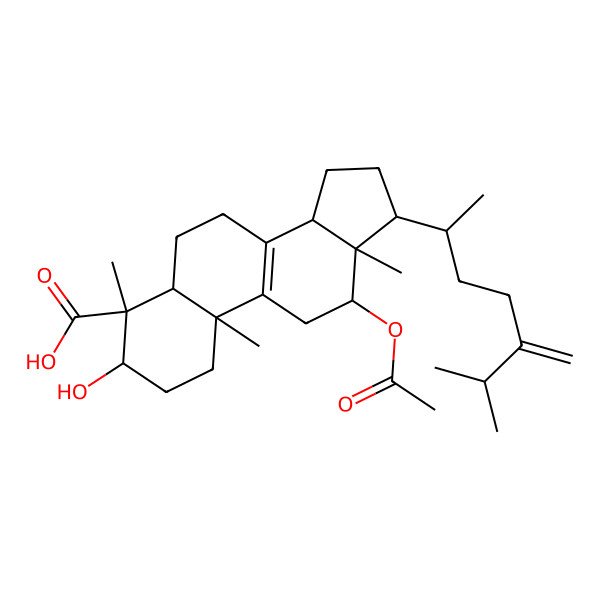 2D Structure of 4-Methyl-24-methylene-5alpha-cholest-8(9)-en-12beta-acetoxy-3beta-ol-29-oic acid