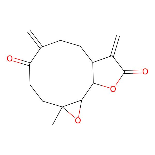 2D Structure of 4-Methyl-8,12-dimethylidene-3,14-dioxatricyclo[9.3.0.02,4]tetradecane-7,13-dione