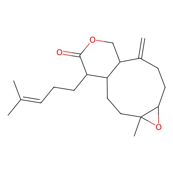 2D Structure of 4-Methyl-9-methylidene-14-(4-methylpent-3-enyl)-5,12-dioxatricyclo[8.4.0.04,6]tetradecan-13-one