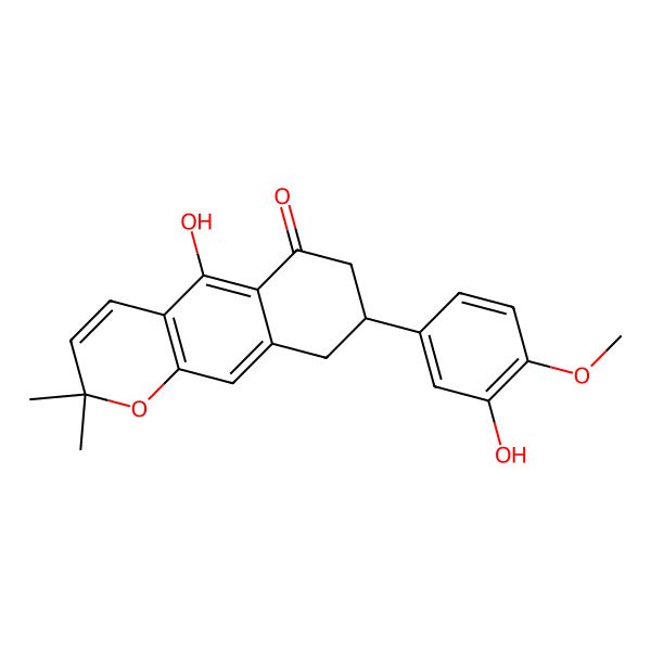 2D Structure of (8R)-2,7,8,9-Tetrahydro-5-hydroxy-8-(3-hydroxy-4-methoxyphenyl)-2,2-dimethyl-6H-naphtho(2,3-b)pyran-6-one