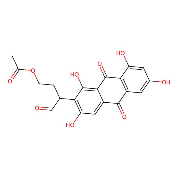 2D Structure of 4-Oxo-3-(1,3,6,8-tetrahydroxy-9,10-dioxo-9,10-dihydroanthracen-2-YL)butyl acetate