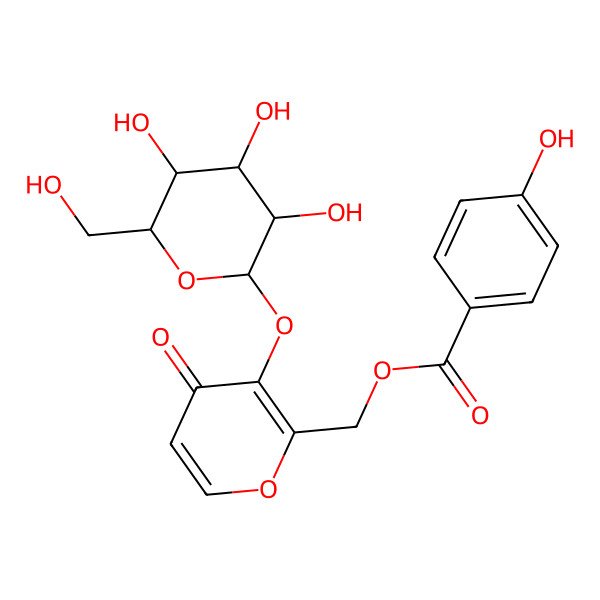 2D Structure of [4-Oxo-3-[3,4,5-trihydroxy-6-(hydroxymethyl)oxan-2-yl]oxypyran-2-yl]methyl 4-hydroxybenzoate