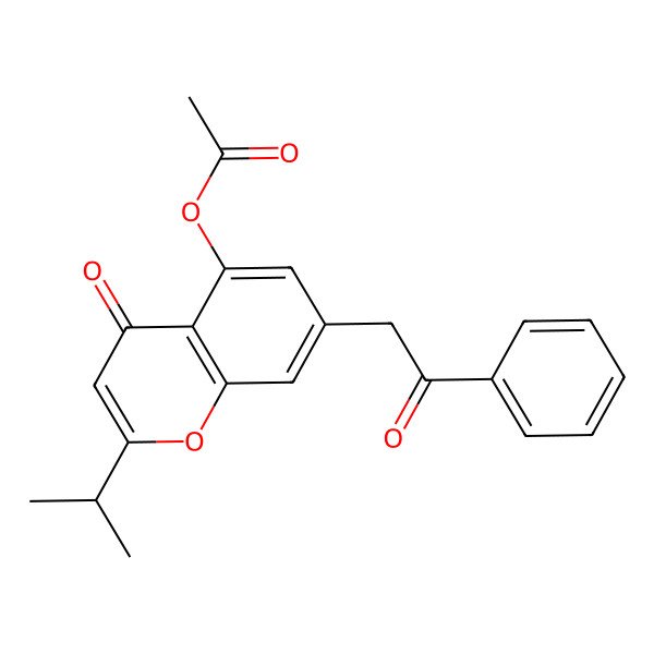 2D Structure of (4-Oxo-7-phenacyl-2-propan-2-ylchromen-5-yl) acetate
