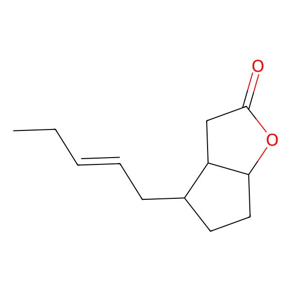 2D Structure of 4-Pent-2-enyl-3,3a,4,5,6,6a-hexahydrocyclopenta[b]furan-2-one