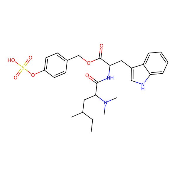 2D Structure of (4-sulfooxyphenyl)methyl 2-[[2-(dimethylamino)-4-methylhexanoyl]amino]-3-(1H-indol-3-yl)propanoate