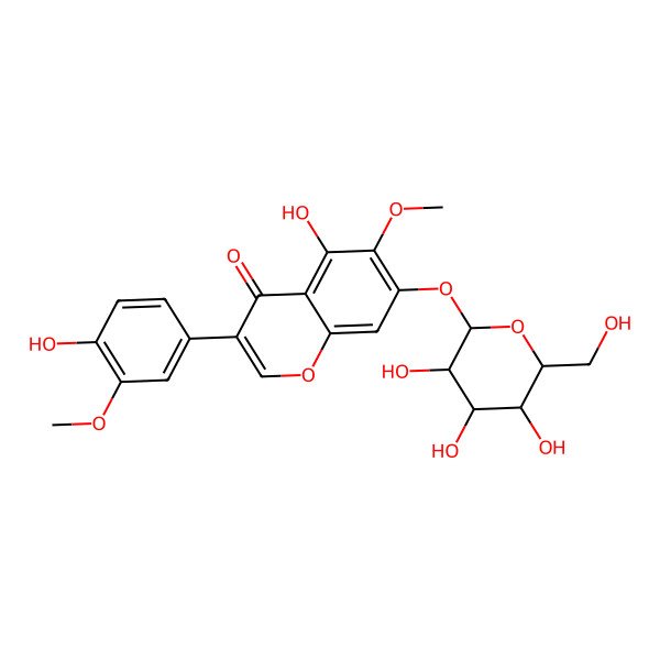 2D Structure of 5-hydroxy-3-(4-hydroxy-3-methoxyphenyl)-6-methoxy-7-[(2S,3R,4S,5S,6S)-3,4,5-trihydroxy-6-(hydroxymethyl)oxan-2-yl]oxychromen-4-one