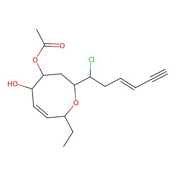 2D Structure of [(2R,4R,5R,8R)-2-[(Z)-1-chlorohex-3-en-5-ynyl]-8-ethyl-5-hydroxy-3,4,5,8-tetrahydro-2H-oxocin-4-yl] acetate