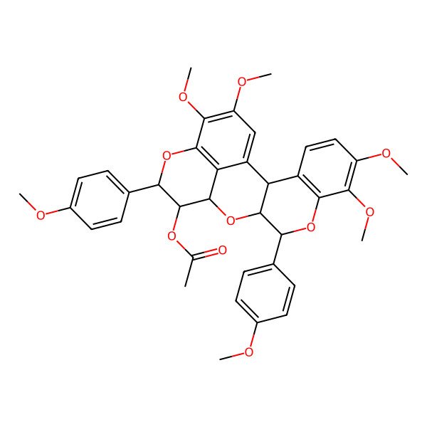 2D Structure of [(2S,10R,11R,13R,14S,15R)-6,7,18,19-tetramethoxy-10,15-bis(4-methoxyphenyl)-9,12,16-trioxapentacyclo[11.7.1.02,11.03,8.017,21]henicosa-1(20),3(8),4,6,17(21),18-hexaen-14-yl] acetate