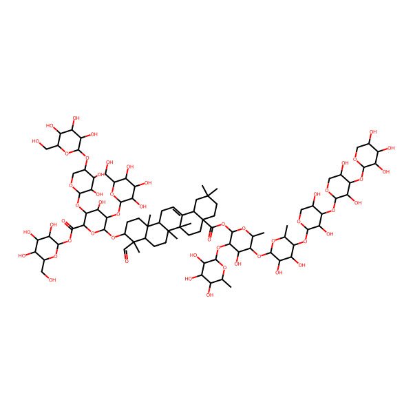 2D Structure of [(2S,3R,4S,5R,6R)-3,4,5-trihydroxy-6-(hydroxymethyl)oxan-2-yl] (2S,3S,4S,5R,6R)-6-[[(3S,4S,4aR,6aR,6bS,8aS,12aS,14aR,14bR)-8a-[(2S,3R,4S,5R,6R)-5-[(2S,3R,4S,5R,6S)-5-[(2S,3R,4S,5R)-4-[(2S,3R,4S,5R)-3,5-dihydroxy-4-[(2S,3R,4S,5R)-3,4,5-trihydroxyoxan-2-yl]oxyoxan-2-yl]oxy-3,5-dihydroxyoxan-2-yl]oxy-3,4-dihydroxy-6-methyloxan-2-yl]oxy-4-hydroxy-6-methyl-3-[(2S,3R,4R,5R,6S)-3,4,5-trihydroxy-6-methyloxan-2-yl]oxyoxan-2-yl]oxycarbonyl-4-formyl-4,6a,6b,11,11,14b-hexamethyl-1,2,3,4a,5,6,7,8,9,10,12,12a,14,14a-tetradecahydropicen-3-yl]oxy]-3-[(2S,3R,4R,5S)-3,4-dihydroxy-5-[(2S,3R,4S,5R,6R)-3,4,5-trihydroxy-6-(hydroxymethyl)oxan-2-yl]oxyoxan-2-yl]oxy-4-hydroxy-5-[(2S,3R,4S,5R,6R)-3,4,5-trihydroxy-6-(hydroxymethyl)oxan-2-yl]oxyoxane-2-carboxylate