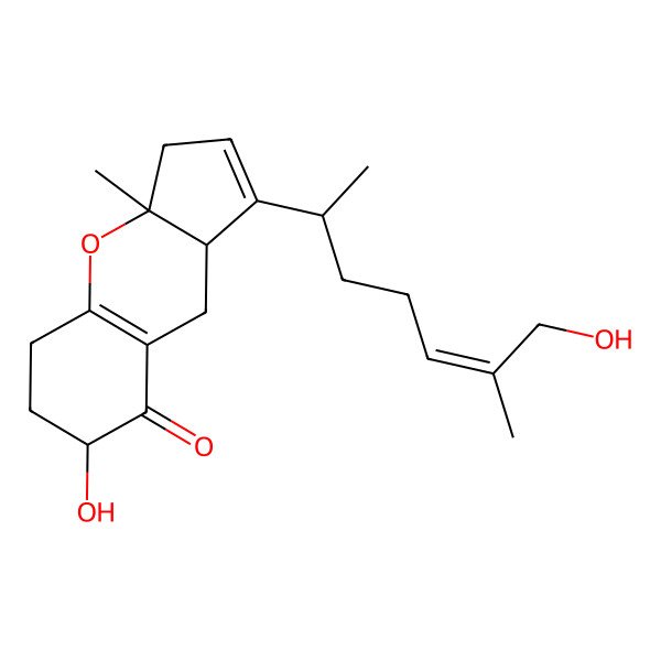 2D Structure of (3aS,7S,9aR)-7-hydroxy-1-[(E,2S)-7-hydroxy-6-methylhept-5-en-2-yl]-3a-methyl-3,5,6,7,9,9a-hexahydrocyclopenta[b]chromen-8-one