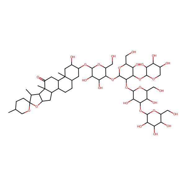 2D Structure of 16-[5-[3-[3,5-Dihydroxy-6-(hydroxymethyl)-4-[3,4,5-trihydroxy-6-(hydroxymethyl)oxan-2-yl]oxyoxan-2-yl]oxy-5-hydroxy-6-(hydroxymethyl)-4-(3,4,5-trihydroxyoxan-2-yl)oxyoxan-2-yl]oxy-3,4-dihydroxy-6-(hydroxymethyl)oxan-2-yl]oxy-15-hydroxy-5',7,9,13-tetramethylspiro[5-oxapentacyclo[10.8.0.02,9.04,8.013,18]icosane-6,2'-oxane]-10-one