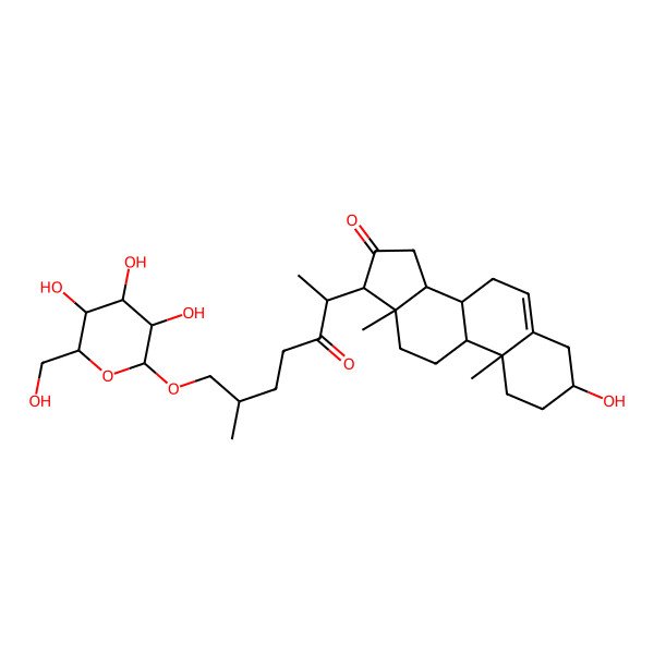 2D Structure of 3-Hydroxy-10,13-dimethyl-17-[6-methyl-3-oxo-7-[3,4,5-trihydroxy-6-(hydroxymethyl)oxan-2-yl]oxyheptan-2-yl]-1,2,3,4,7,8,9,11,12,14,15,17-dodecahydrocyclopenta[a]phenanthren-16-one