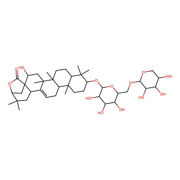 2D Structure of (1R,2S,4S,5R,8R,10S,13R,14R,18R,21S)-2-hydroxy-4,5,9,9,13,20,20-heptamethyl-10-[(2R,3R,4S,5S,6R)-3,4,5-trihydroxy-6-[[(2S,3R,4S,5S)-3,4,5-trihydroxyoxan-2-yl]oxymethyl]oxan-2-yl]oxy-22-oxahexacyclo[19.2.1.01,18.04,17.05,14.08,13]tetracos-16-en-23-one