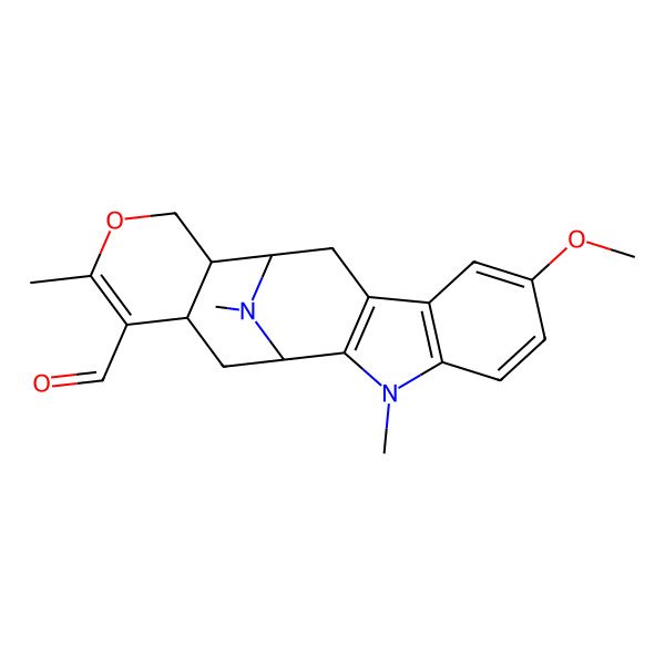 2D Structure of 7-Methoxy-3,16,20-trimethyl-15-oxa-3,20-diazapentacyclo[10.7.1.02,10.04,9.013,18]icosa-2(10),4(9),5,7,16-pentaene-17-carbaldehyde