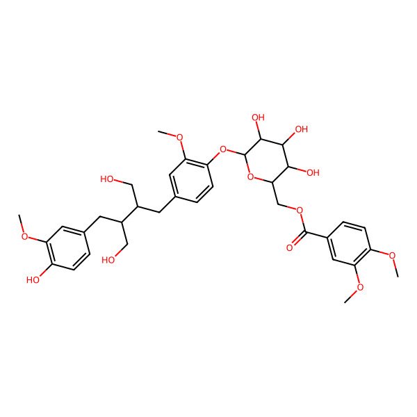 2D Structure of [3,4,5-Trihydroxy-6-[4-[4-hydroxy-3-[(4-hydroxy-3-methoxyphenyl)methyl]-2-(hydroxymethyl)butyl]-2-methoxyphenoxy]oxan-2-yl]methyl 3,4-dimethoxybenzoate