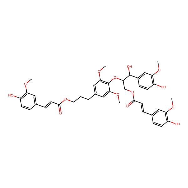 2D Structure of 3-[4-[(1S,2S)-1-hydroxy-1-(4-hydroxy-3-methoxyphenyl)-3-[(E)-3-(4-hydroxy-3-methoxyphenyl)prop-2-enoyl]oxypropan-2-yl]oxy-3,5-dimethoxyphenyl]propyl (E)-3-(4-hydroxy-3-methoxyphenyl)prop-2-enoate