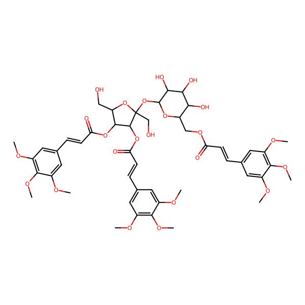 2D Structure of [(2R,3S,4S,5R,6R)-6-[(2S,3S,4R,5R)-2,5-bis(hydroxymethyl)-3,4-bis[[(E)-3-(3,4,5-trimethoxyphenyl)prop-2-enoyl]oxy]oxolan-2-yl]oxy-3,4,5-trihydroxyoxan-2-yl]methyl (E)-3-(3,4,5-trimethoxyphenyl)prop-2-enoate