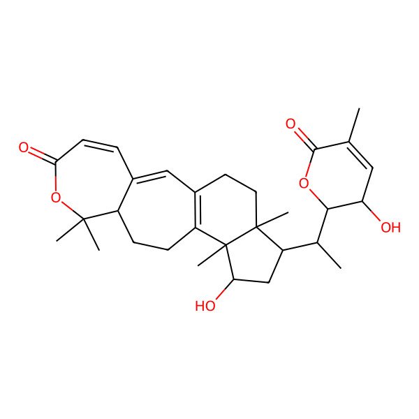 2D Structure of 14-Hydroxy-16-[1-(3-hydroxy-5-methyl-6-oxo-2,3-dihydropyran-2-yl)ethyl]-8,8,13,17-tetramethyl-7-oxatetracyclo[10.7.0.03,9.013,17]nonadeca-1(12),2,4-trien-6-one