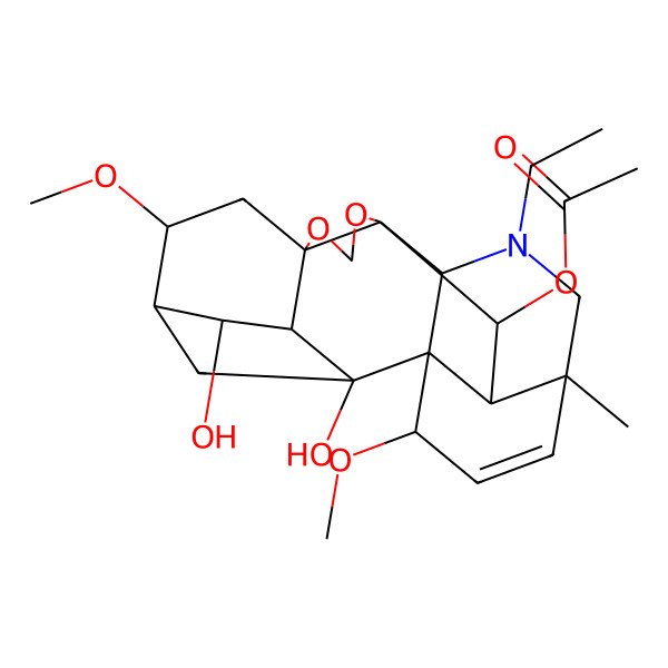 2D Structure of [(1R,2S,3S,4S,5S,6S,8R,12S,13S,16R,19S,20R,21S)-14-ethyl-2,4-dihydroxy-6,19-dimethoxy-16-methyl-9,11-dioxa-14-azaheptacyclo[10.7.2.12,5.01,13.03,8.08,12.016,20]docos-17-en-21-yl] acetate