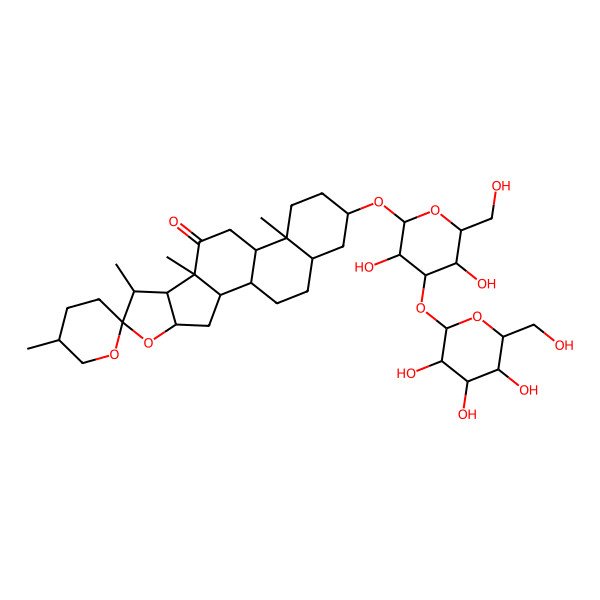 2D Structure of 16-[3,5-Dihydroxy-6-(hydroxymethyl)-4-[3,4,5-trihydroxy-6-(hydroxymethyl)oxan-2-yl]oxyoxan-2-yl]oxy-5',7,9,13-tetramethylspiro[5-oxapentacyclo[10.8.0.02,9.04,8.013,18]icosane-6,2'-oxane]-10-one