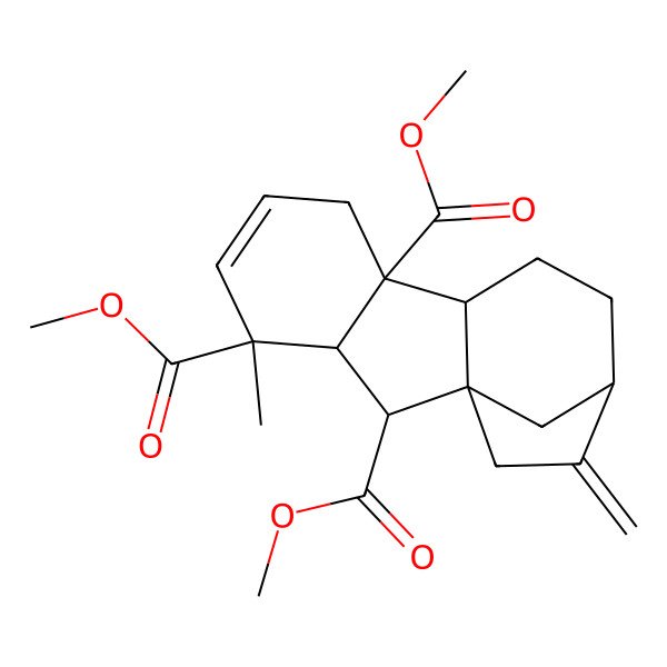2D Structure of trimethyl (1R,2S,3R,4R,8R,9R,12R)-4-methyl-13-methylidenetetracyclo[10.2.1.01,9.03,8]pentadec-5-ene-2,4,8-tricarboxylate