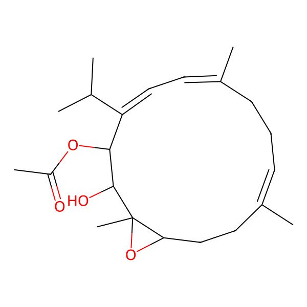 2D Structure of [(1R,2S,3R,4Z,6E,10E,14R)-2-hydroxy-1,7,11-trimethyl-4-propan-2-yl-15-oxabicyclo[12.1.0]pentadeca-4,6,10-trien-3-yl] acetate