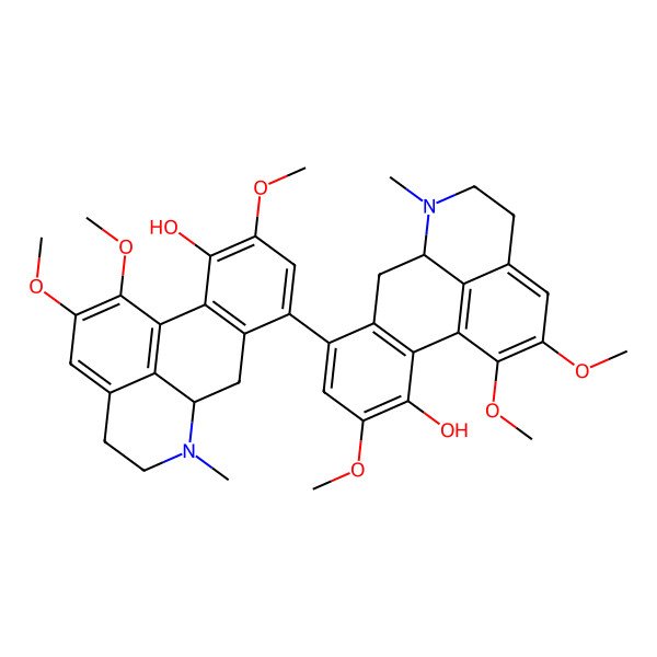 2D Structure of (6aS)-8-[(6aS)-11-hydroxy-1,2,10-trimethoxy-6-methyl-5,6,6a,7-tetrahydro-4H-dibenzo[de,g]quinolin-8-yl]-1,2,10-trimethoxy-6-methyl-5,6,6a,7-tetrahydro-4H-dibenzo[de,g]quinolin-11-ol