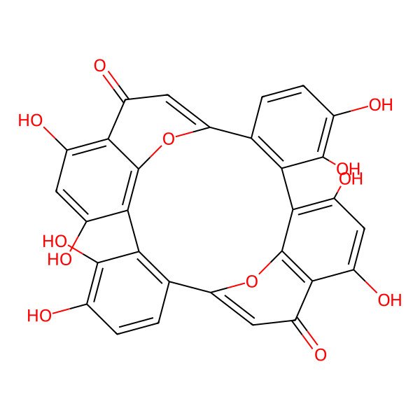 2D Structure of 3,4,12,14,17,18,26,28-Octahydroxy-9,30-dioxaheptacyclo[20.6.2.28,11.02,7.010,15.016,21.025,29]dotriaconta-1(28),2(7),3,5,8(32),10,12,14,16(21),17,19,22,25(29),26-tetradecaene-24,31-dione