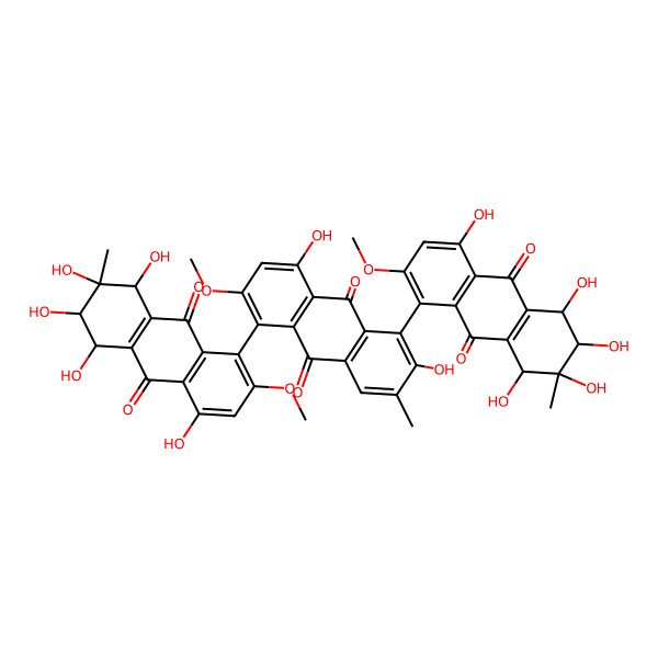 2D Structure of 2,8-dihydroxy-6-methoxy-3-methyl-1,5-bis(4,5,6,7,8-pentahydroxy-2-methoxy-7-methyl-9,10-dioxo-6,8-dihydro-5H-anthracen-1-yl)anthracene-9,10-dione