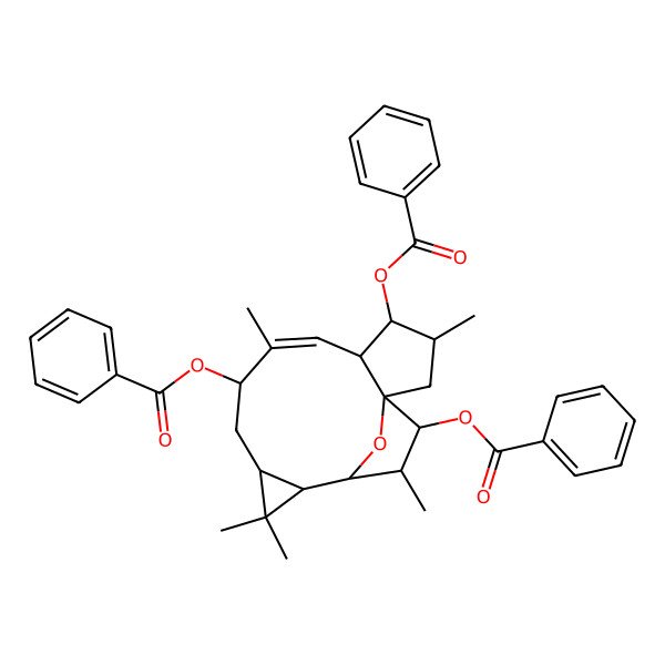 2D Structure of [(1R,3S,4S,5S,6Z,8R,10R,12R,13R,14S,15S)-4,15-dibenzoyloxy-3,7,11,11,14-pentamethyl-16-oxatetracyclo[11.2.1.01,5.010,12]hexadec-6-en-8-yl] benzoate