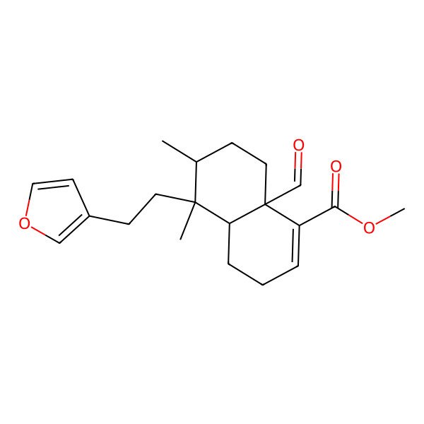 2D Structure of methyl (4aR,5S,6R,8aS)-8a-formyl-5-[2-(furan-3-yl)ethyl]-5,6-dimethyl-3,4,4a,6,7,8-hexahydronaphthalene-1-carboxylate