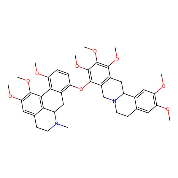 2D Structure of 2,3,10,11,12-pentamethoxy-9-[(1,2,11-trimethoxy-6-methyl-5,6,6a,7-tetrahydro-4H-dibenzo[de,g]quinolin-8-yl)oxy]-6,8,13,13a-tetrahydro-5H-isoquinolino[2,1-b]isoquinoline