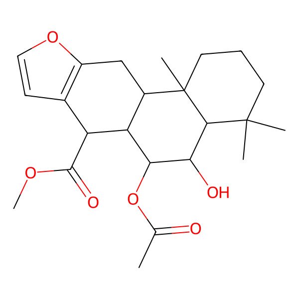 2D Structure of methyl (4aS,5R,6R,6aR,7S,11aS,11bR)-6-acetyloxy-5-hydroxy-4,4,11b-trimethyl-1,2,3,4a,5,6,6a,7,11,11a-decahydronaphtho[2,1-f][1]benzofuran-7-carboxylate
