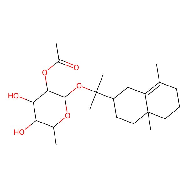 2D Structure of [(2S,3R,4S,5R,6R)-2-[2-[(2R,4aS)-4a,8-dimethyl-2,3,4,5,6,7-hexahydro-1H-naphthalen-2-yl]propan-2-yloxy]-4,5-dihydroxy-6-methyloxan-3-yl] acetate