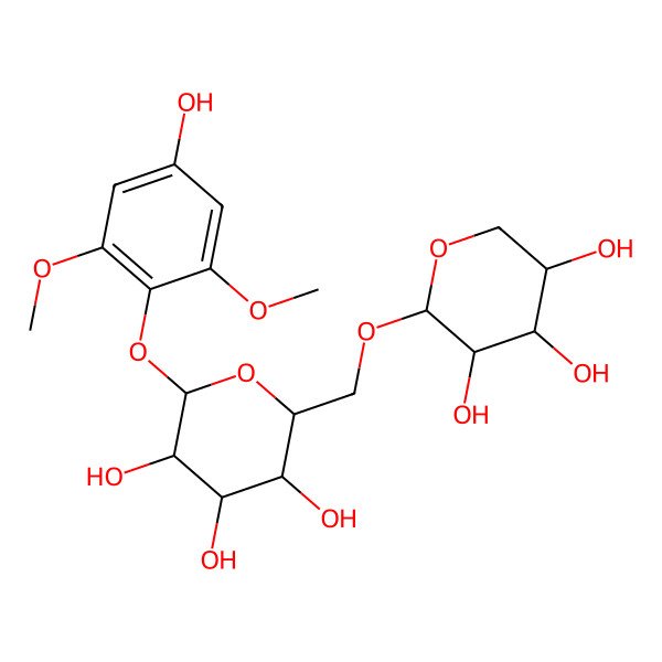 2D Structure of (2S,3R,4S,5S,6R)-2-(4-hydroxy-2,6-dimethoxyphenoxy)-6-[[(2S,3R,4S,5R)-3,4,5-trihydroxyoxan-2-yl]oxymethyl]oxane-3,4,5-triol