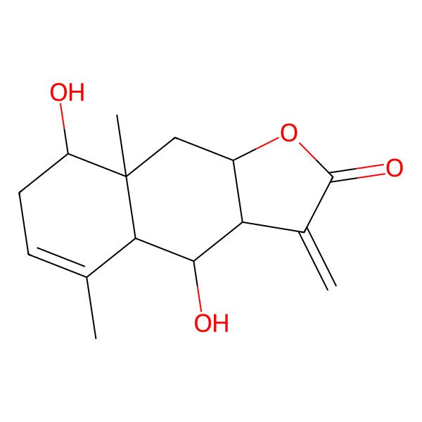 2D Structure of (3aR,4S,4aR,8R,8aR,9aR)-4,8-dihydroxy-5,8a-dimethyl-3-methylidene-4,4a,7,8,9,9a-hexahydro-3aH-benzo[f][1]benzofuran-2-one