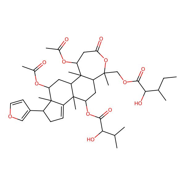 2D Structure of [3,17-Diacetyloxy-15-(furan-3-yl)-10-(2-hydroxy-3-methylbutanoyl)oxy-2,7,11,16-tetramethyl-5-oxo-6-oxatetracyclo[9.7.0.02,8.012,16]octadec-12-en-7-yl]methyl 2-hydroxy-3-methylpentanoate