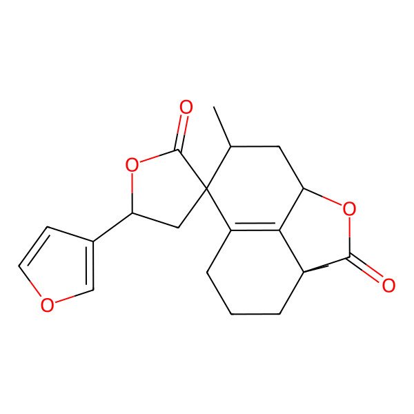 2D Structure of 5'-(Furan-3-yl)-4,10-dimethylspiro[2-oxatricyclo[6.3.1.04,12]dodec-8(12)-ene-9,3'-oxolane]-2',3-dione
