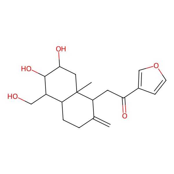 2D Structure of 2-[(1R,4aR,5R,6S,7R,8aS)-6,7-dihydroxy-5-(hydroxymethyl)-8a-methyl-2-methylidene-1,3,4,4a,5,6,7,8-octahydronaphthalen-1-yl]-1-(furan-3-yl)ethanone