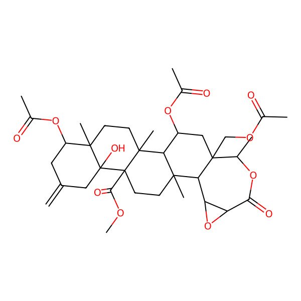 2D Structure of Methyl 6,24-diacetyloxy-22-(acetyloxymethyl)-10-hydroxy-2,5,14,21-tetramethyl-8-methylidene-19-oxo-17,20-dioxahexacyclo[12.10.0.02,11.05,10.015,22.016,18]tetracosane-11-carboxylate