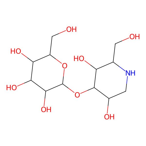 2D Structure of (2S,3R,4S,5S,6R)-2-[(2R,3R,4R,5S)-3,5-dihydroxy-2-(hydroxymethyl)piperidin-4-yl]oxy-6-(hydroxymethyl)oxane-3,4,5-triol